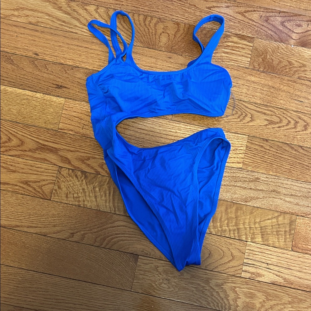 Xhilaration Blue Ribbed One-Piece Swimsuit with Cutout